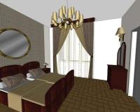 Art Deco stílusban berendezett családi ház hálószoba látványterve