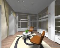 Modern stílusú hostel hálószoba látványterve
