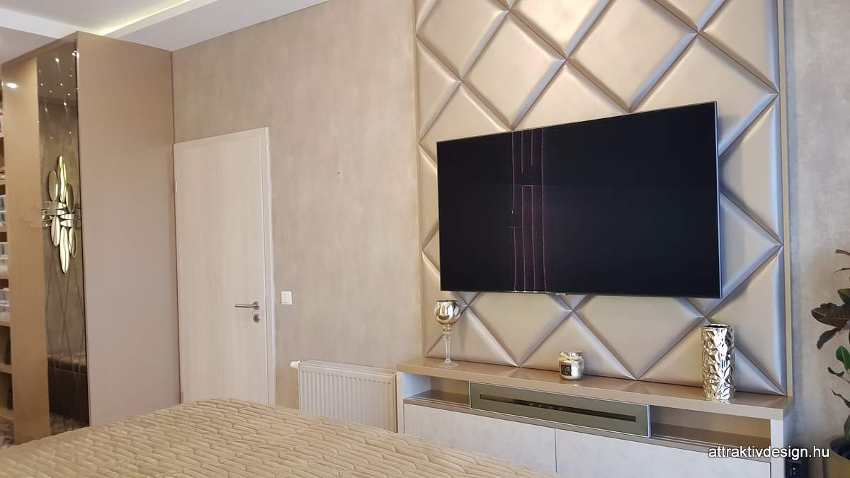 Egyedi tervezésű és gyártású modern TV fal bőrrel bevont falpanelekből Egyedi tervezésű és gyártású modern TV fal bőrrel bevont falpanelekből